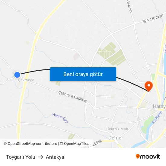 Toygarlı Yolu to Antakya map