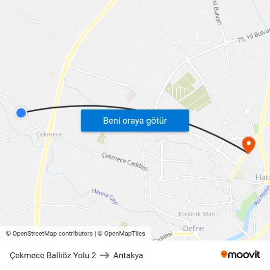 Çekmece Ballıöz Yolu 2 to Antakya map