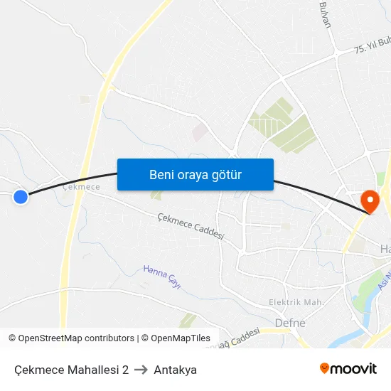 Çekmece Mahallesi 2 to Antakya map