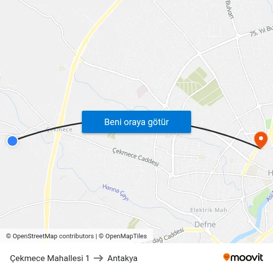 Çekmece Mahallesi 1 to Antakya map
