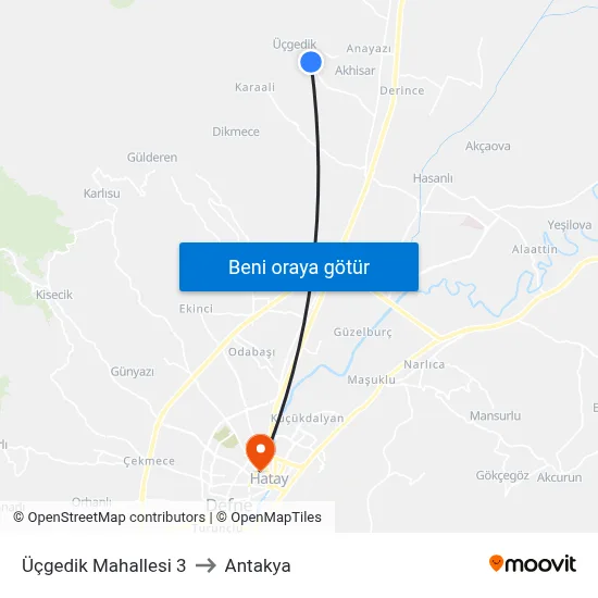 Üçgedik Mahallesi 3 to Antakya map
