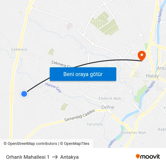 Orhanlı Mahallesi 1 to Antakya map