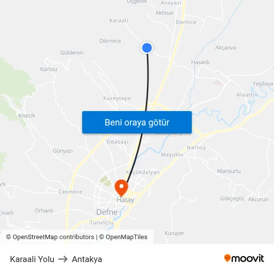 Karaali Yolu to Antakya map