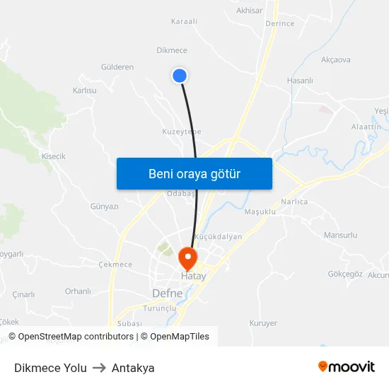 Dikmece Yolu to Antakya map