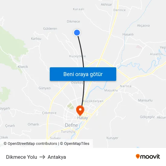 Dikmece Yolu to Antakya map