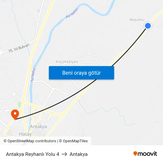Antakya Reyhanlı Yolu 4 to Antakya map