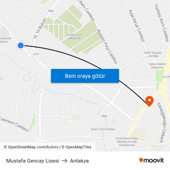 Mustafa Gencay Lisesi to Antakya map
