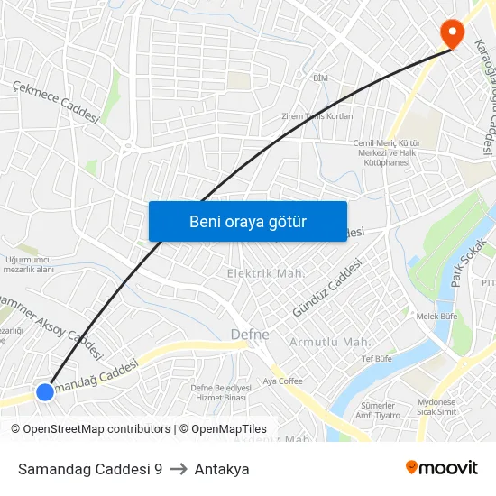 Samandağ Caddesi 9 to Antakya map