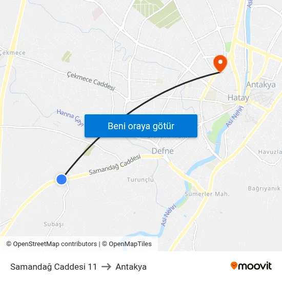 Samandağ Caddesi 11 to Antakya map