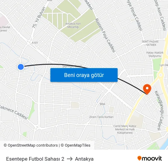 Esentepe Futbol Sahası 2 to Antakya map