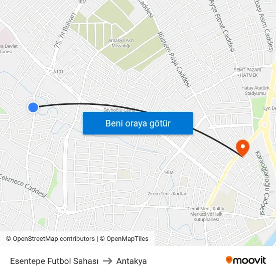 Esentepe Futbol Sahası to Antakya map