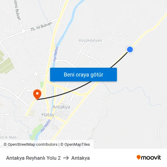 Antakya Reyhanlı Yolu 2 to Antakya map