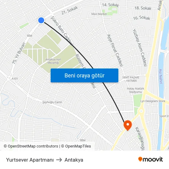 Yurtsever Apartmanı to Antakya map