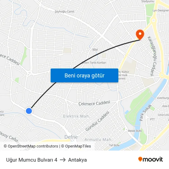 Uğur Mumcu Bulvarı 4 to Antakya map