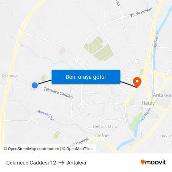 Çekmece Caddesi 12 to Antakya map