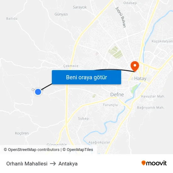 Orhanlı Mahallesi to Antakya map