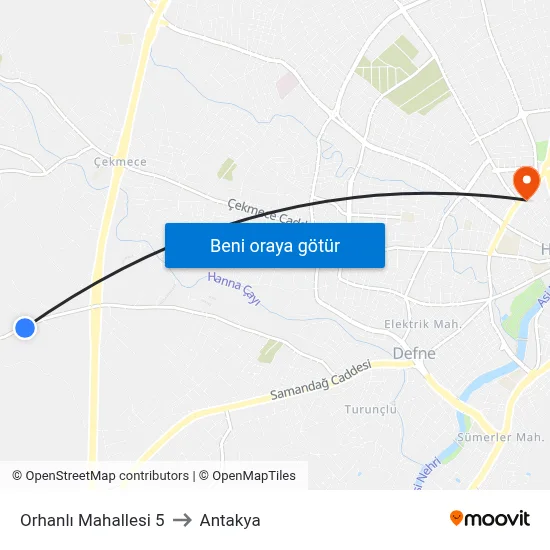 Orhanlı Mahallesi 5 to Antakya map