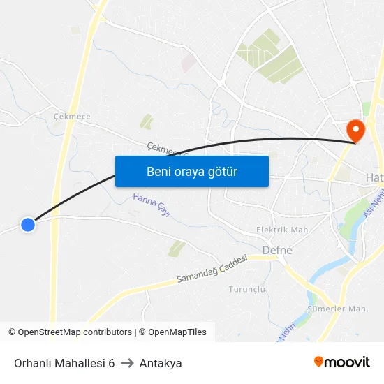 Orhanlı Mahallesi 6 to Antakya map