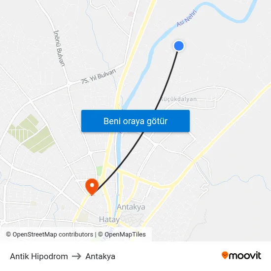 Antik Hipodrom to Antakya map