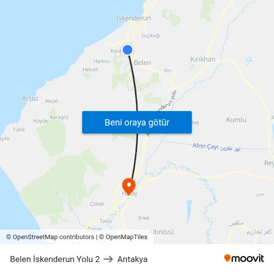 Belen İskenderun Yolu 2 to Antakya map