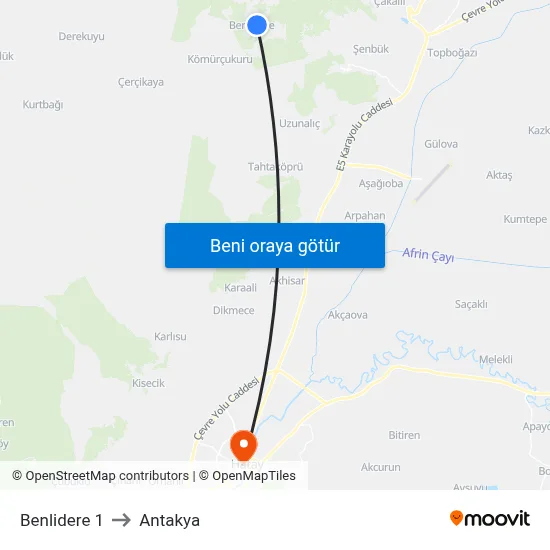 Benlidere 1 to Antakya map