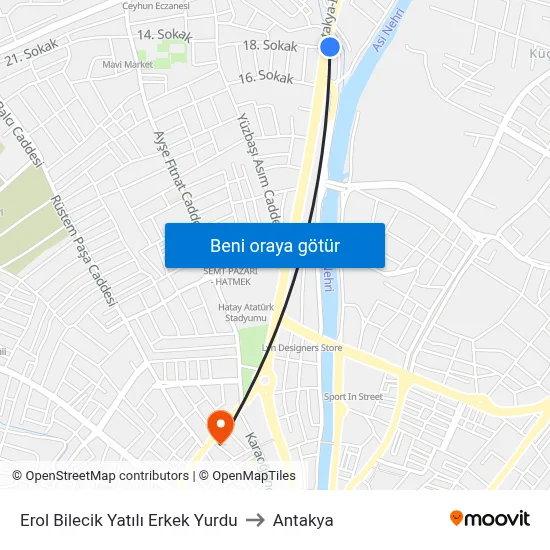 Erol Bilecik Yatılı Erkek Yurdu to Antakya map