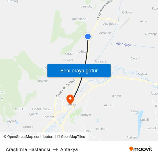 Araştırma Hastanesi to Antakya map