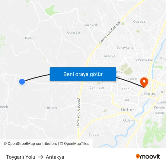 Toygarlı Yolu to Antakya map