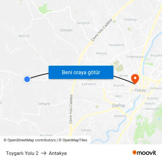 Toygarlı Yolu 2 to Antakya map