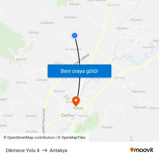 Dikmece Yolu 4 to Antakya map