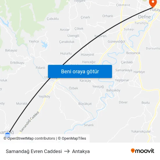 Samandağ Evren Caddesi to Antakya map