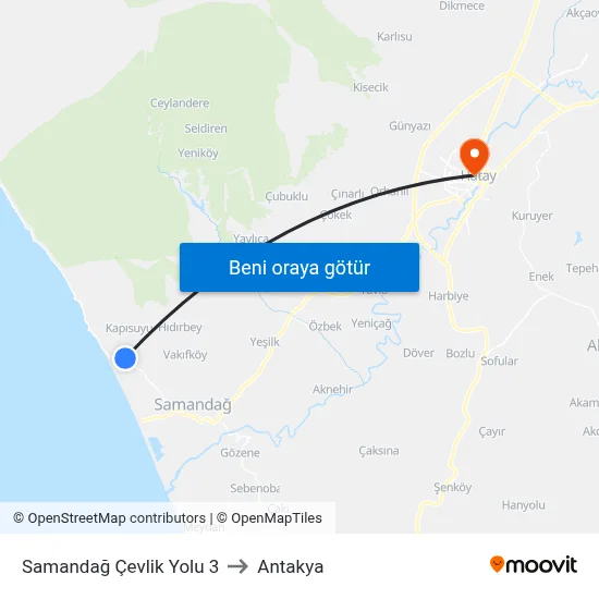 Samandağ Çevlik Yolu 3 to Antakya map