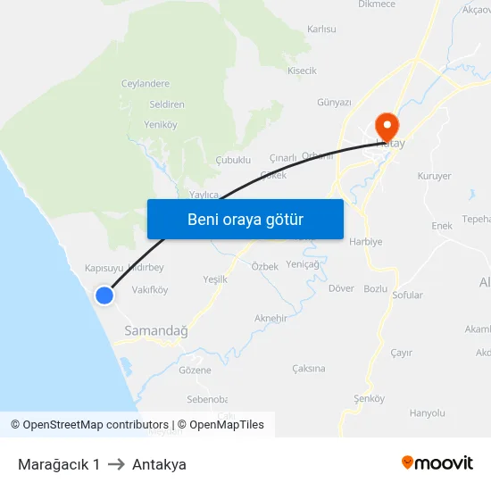 Marağacık 1 to Antakya map