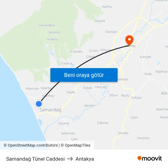 Samandağ Tünel Caddesi to Antakya map