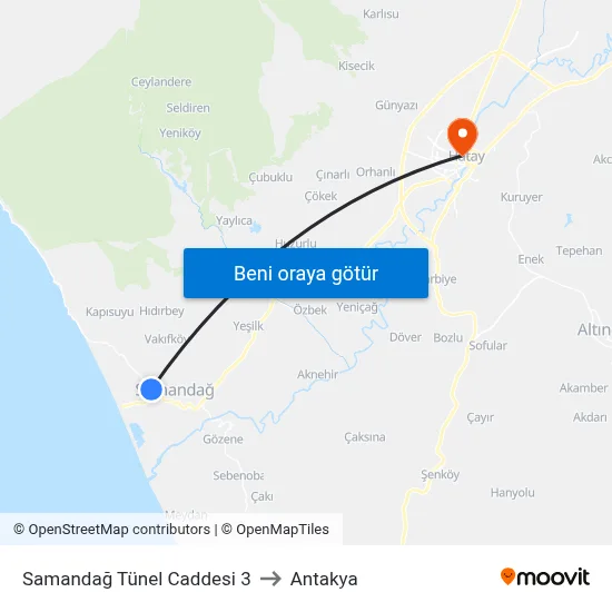 Samandağ Tünel Caddesi 3 to Antakya map