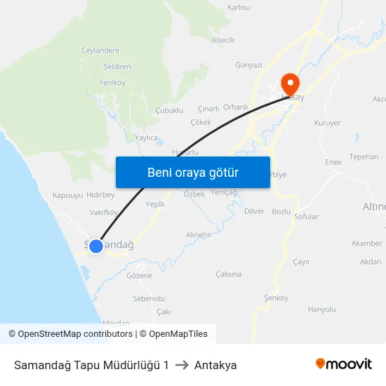 Samandağ Tapu Müdürlüğü 1 to Antakya map