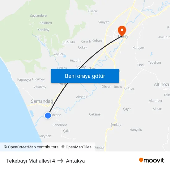 Tekebaşı Mahallesi 4 to Antakya map