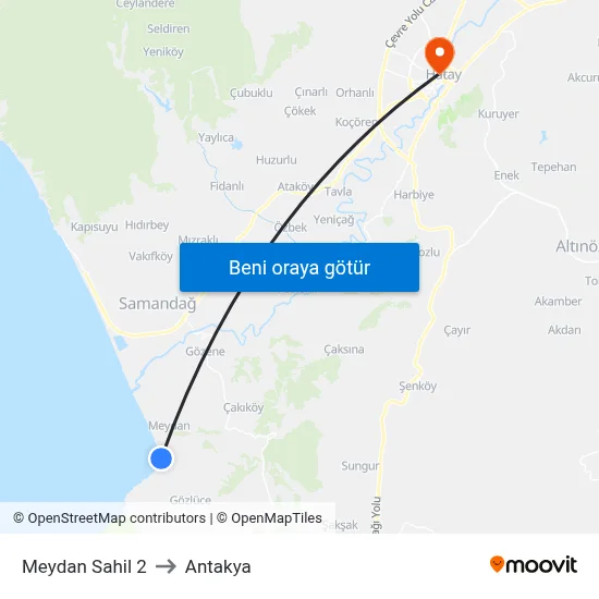 Meydan Sahil 2 to Antakya map