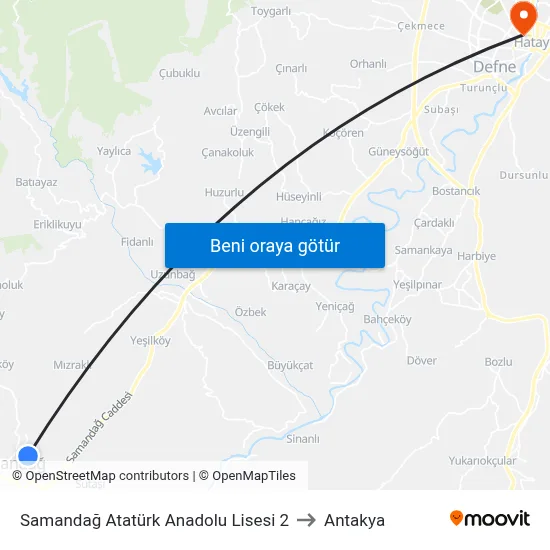 Samandağ Atatürk Anadolu Lisesi 2 to Antakya map