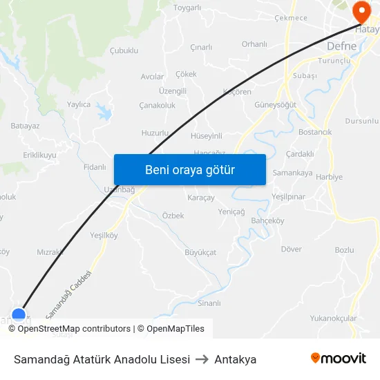 Samandağ Atatürk Anadolu Lisesi to Antakya map