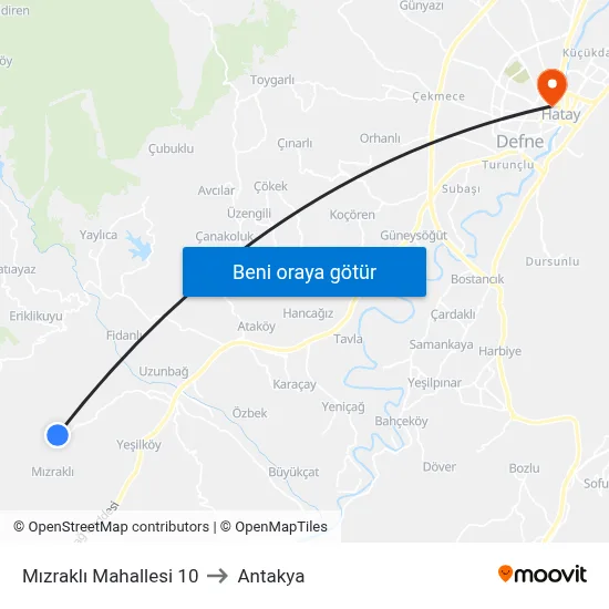 Mızraklı Mahallesi 10 to Antakya map