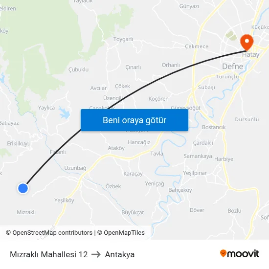 Mızraklı Mahallesi 12 to Antakya map