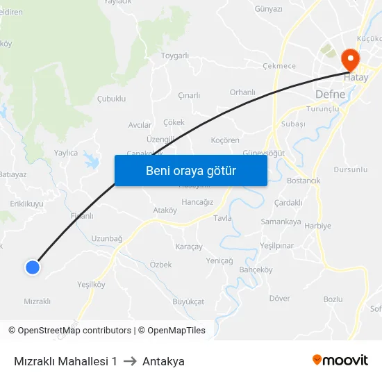 Mızraklı Mahallesi 1 to Antakya map