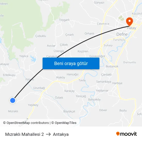 Mızraklı Mahallesi 2 to Antakya map