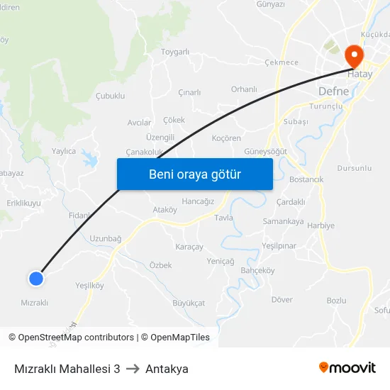 Mızraklı Mahallesi 3 to Antakya map