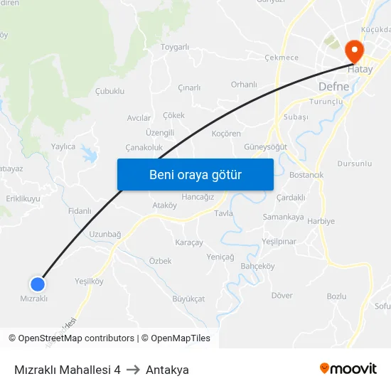Mızraklı Mahallesi 4 to Antakya map