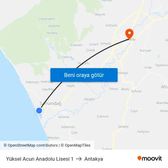 Yüksel Acun Anadolu Lisesi 1 to Antakya map