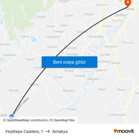 Yeşiltepe Caddesi, 1 to Antakya map