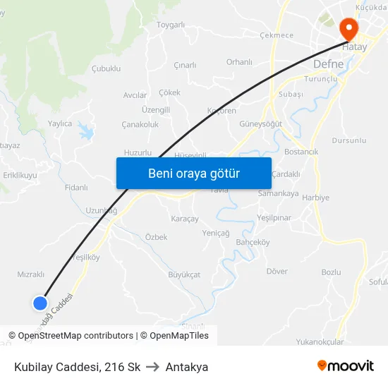 Kubilay Caddesi, 216 Sk to Antakya map