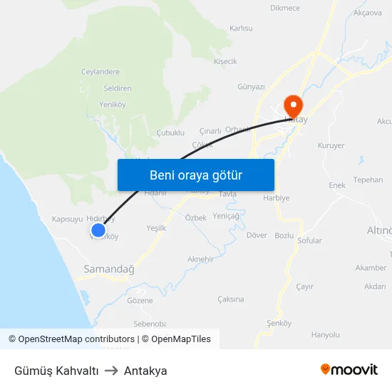 Gümüş Kahvaltı to Antakya map